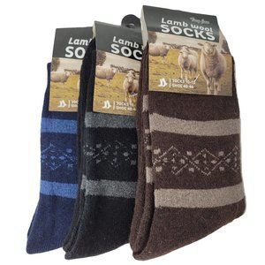 NEW 3 Pairs Men's Lamb Wool Crew Socks, Warm Winter Heavy Duty Boot, Size 10-13